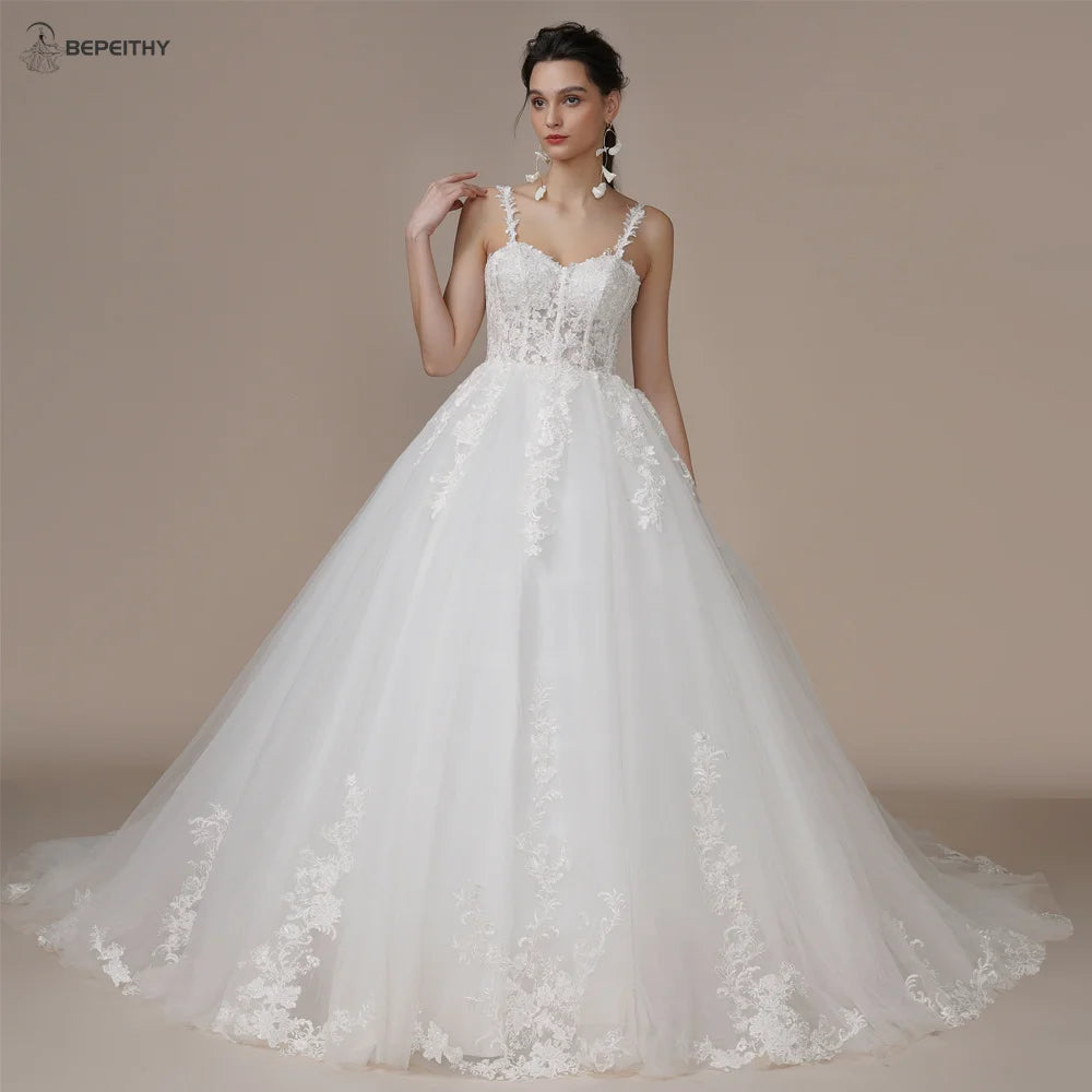 BEPEITHY Customized Luxury Strapless A Line Glitter Wedding Dresses Off The Shoulder Women Ivory Bling-Bling Bride Bridal Gown