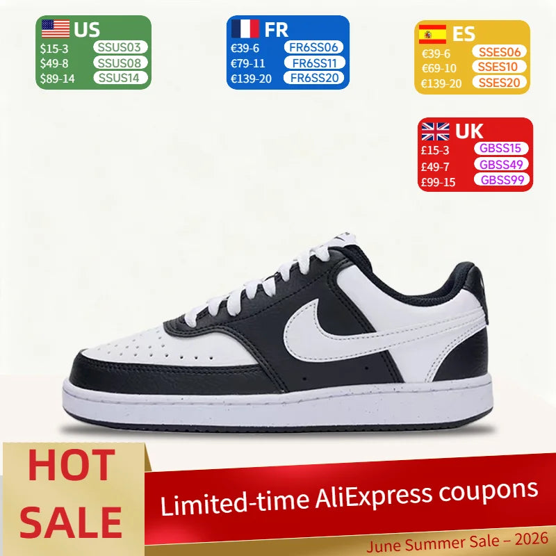 Nike Court Vision Low Minimalist, Trendy, Versatile Slip-Resistant Low-Top Sneakers for Women Panda Colorway DH3158-003