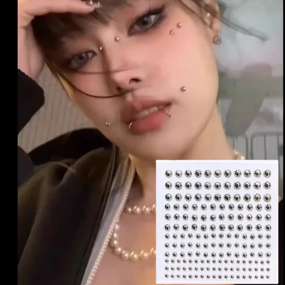 180pcs Metal Fake Nose Ring Stickers Non Piercied Lip Nails Ear Stud for Women Men Pack Fake Eyebrow Lip Piercing Body Jewelry