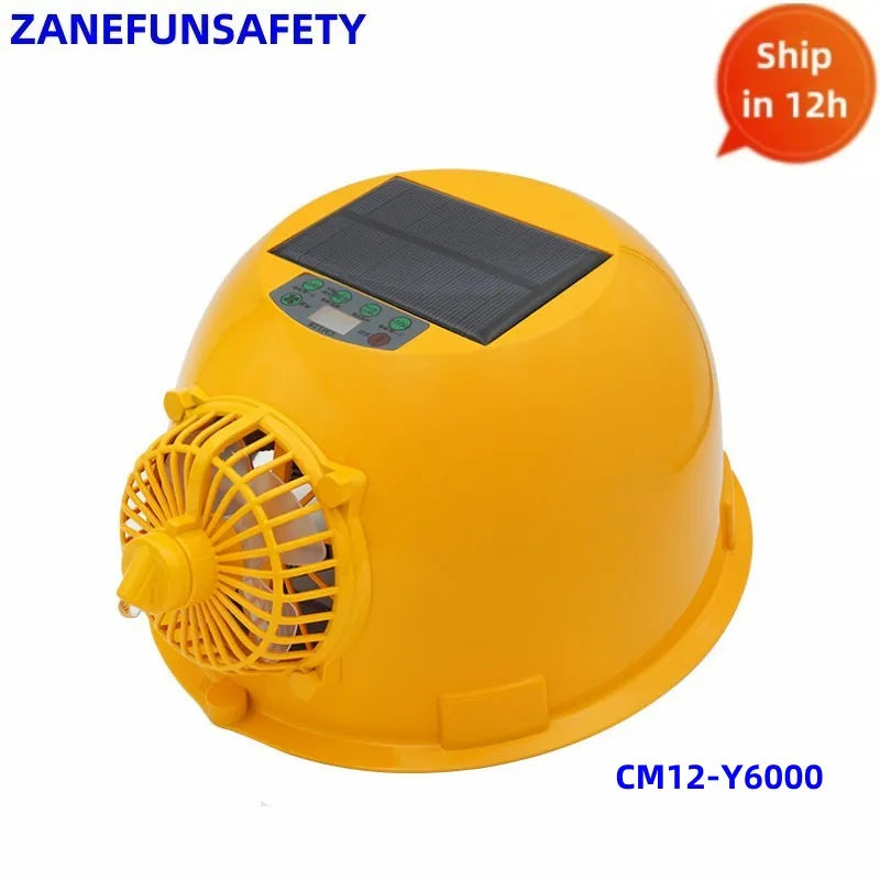 Solar Fan Helmet With Powerful Fan Big Straw Hat Cloth Hat Solar Panel 6000mAh Rechargeable Lithium Battery LED Headlight Helmet