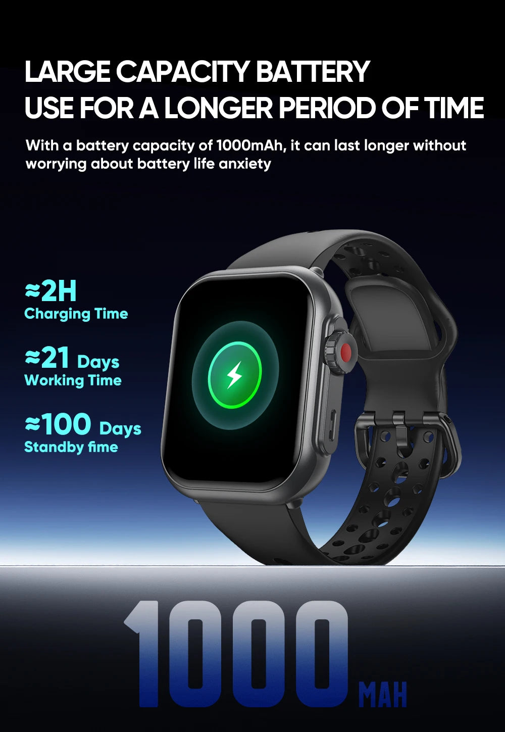 LIGE New 1000mAh Big Battery Smart Watch Full Touch Bluetooth Call Men's Watches 100+ Sports Mode Heart Rate Monitor Smartwatch