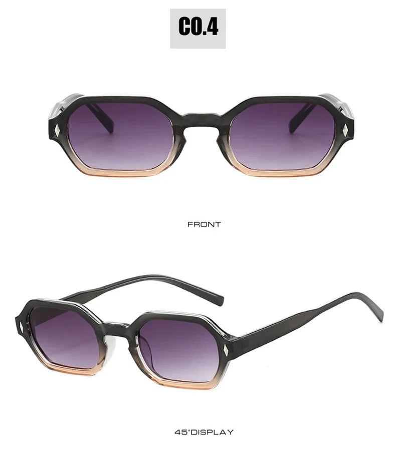 JNPCXI New Retro Small Polygon Rectangle Sunglasses Women Shades UV400 Fashion Blue Gradient Lens Men Retro Rivets Frame