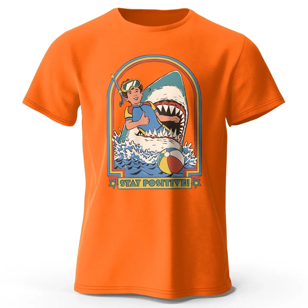Stay Positive Printed 100% Cotton Classic Vintage Funny T-Shirt For Men Women Sportswear Tops Tees