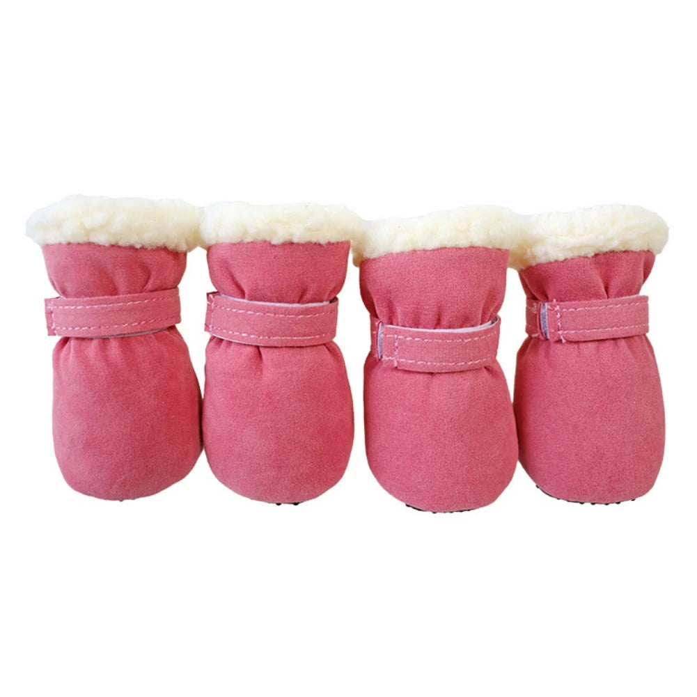 4pcs/Set Plush Dog Boots – Warm Autumn & Winter Pet Shoes