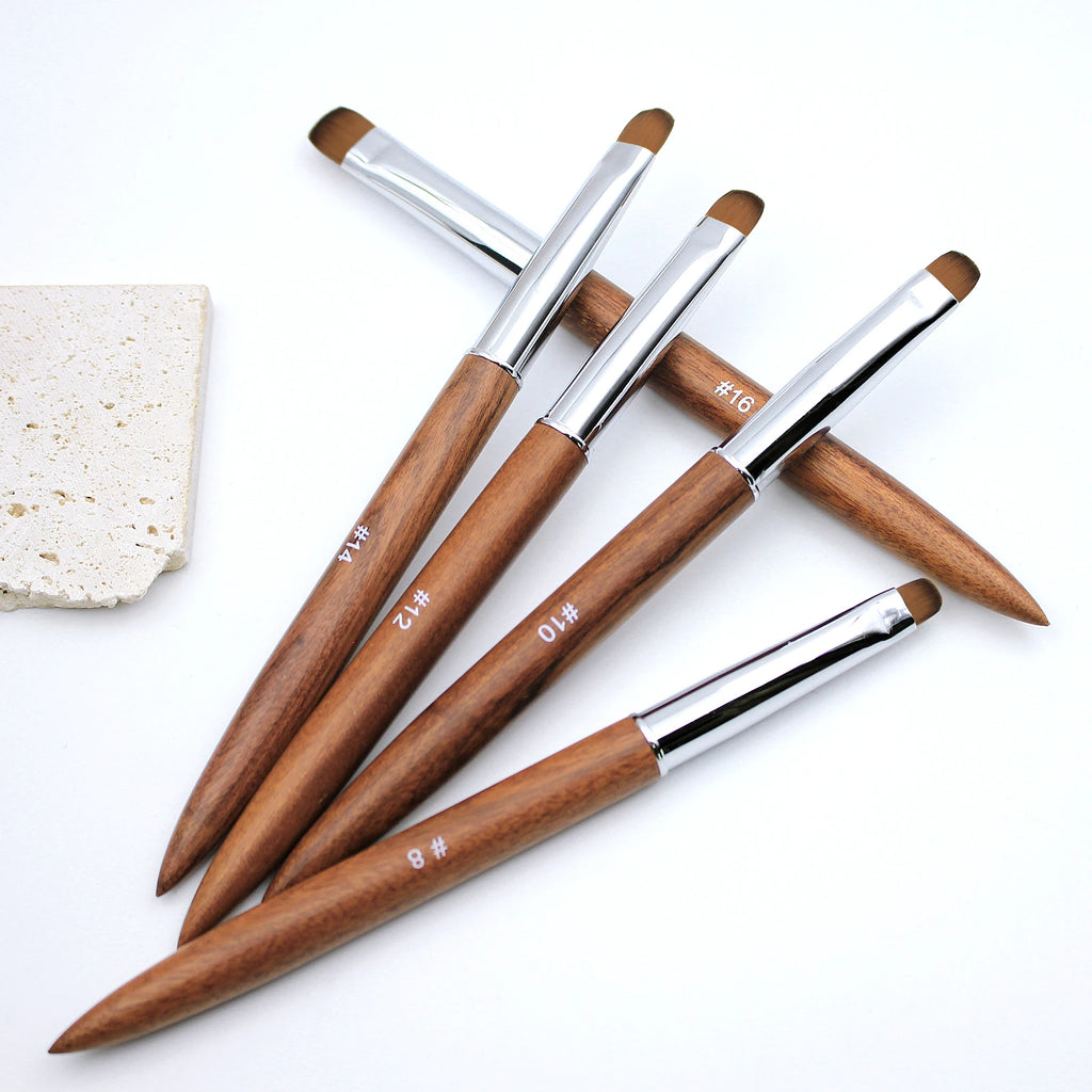 5pcs French Nail Brush Sandalwood Handle Acrylic Drawing Rhinestone Gel Painting Manicure Tool 8-16