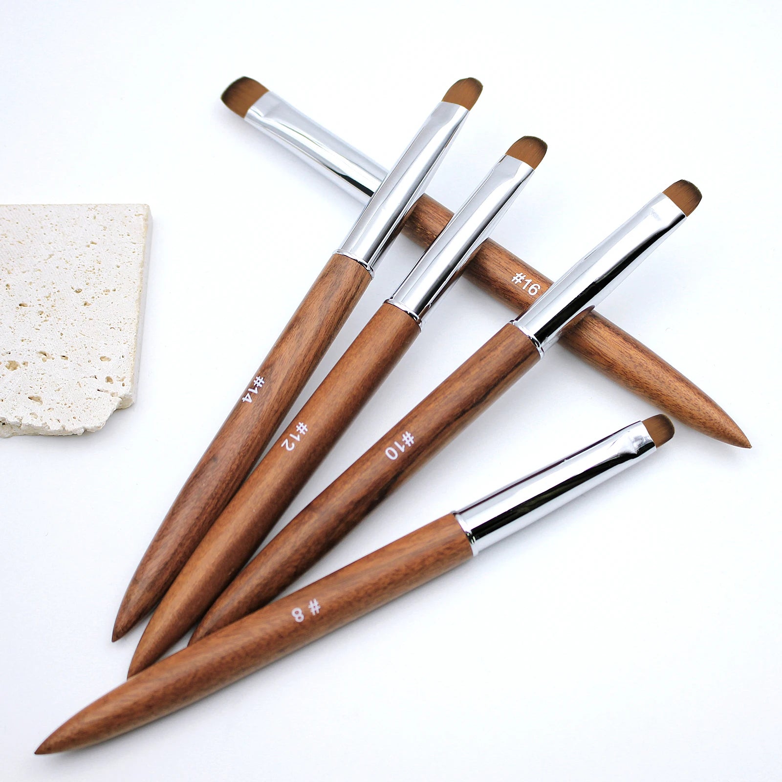 5pcs French Nail Brush Sandalwood Handle Acrylic Drawing Rhinestone Gel Painting Manicure Tool 8-16