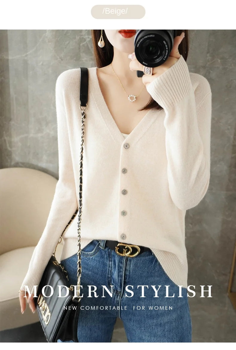 2024 New V-Neck Temperament Small Fragrant Wind Women Loose Sweater Sweater All Sweater Coat Special Offer Cardigan ZHI D035