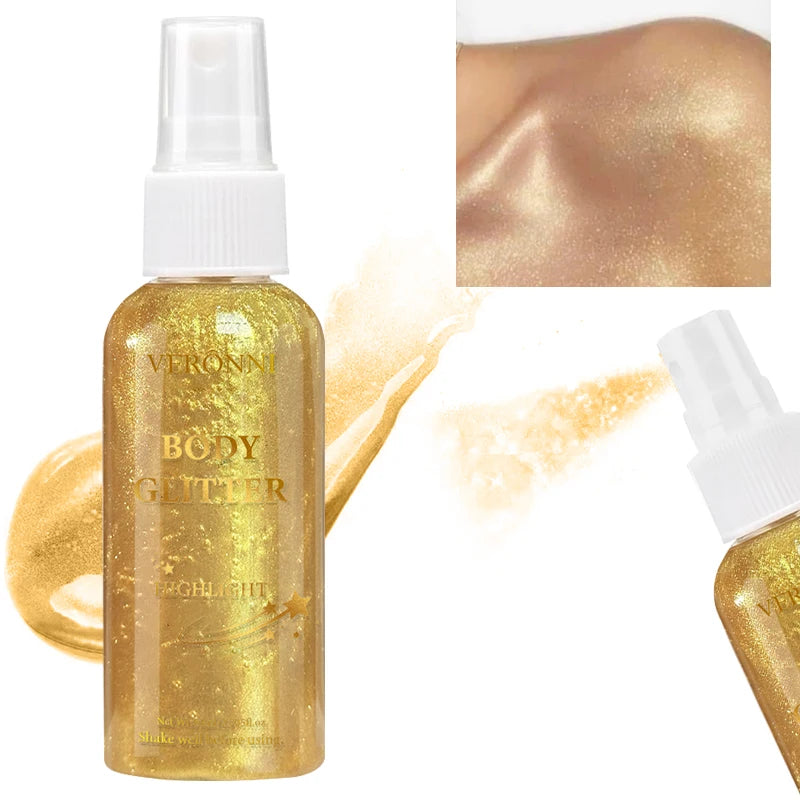 Glitter Hair Shimmer Spray,Multi-Purpose Body & Face Fine Mist Body Glow Body Highlighter Flakes Face,Body Hair Spray Makeup