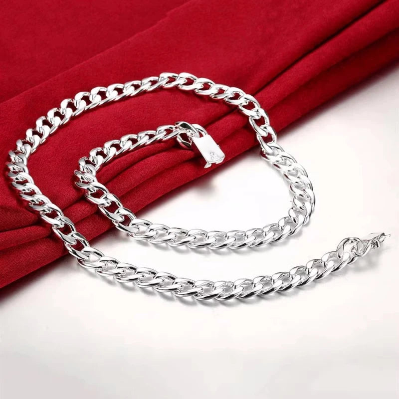 Hot Classic 10MM Square Chain 925 Sterling Silver Bracelet Necklace Jewelry Set For Men 20/22/24 Inch Fashion Party Holiday Gift