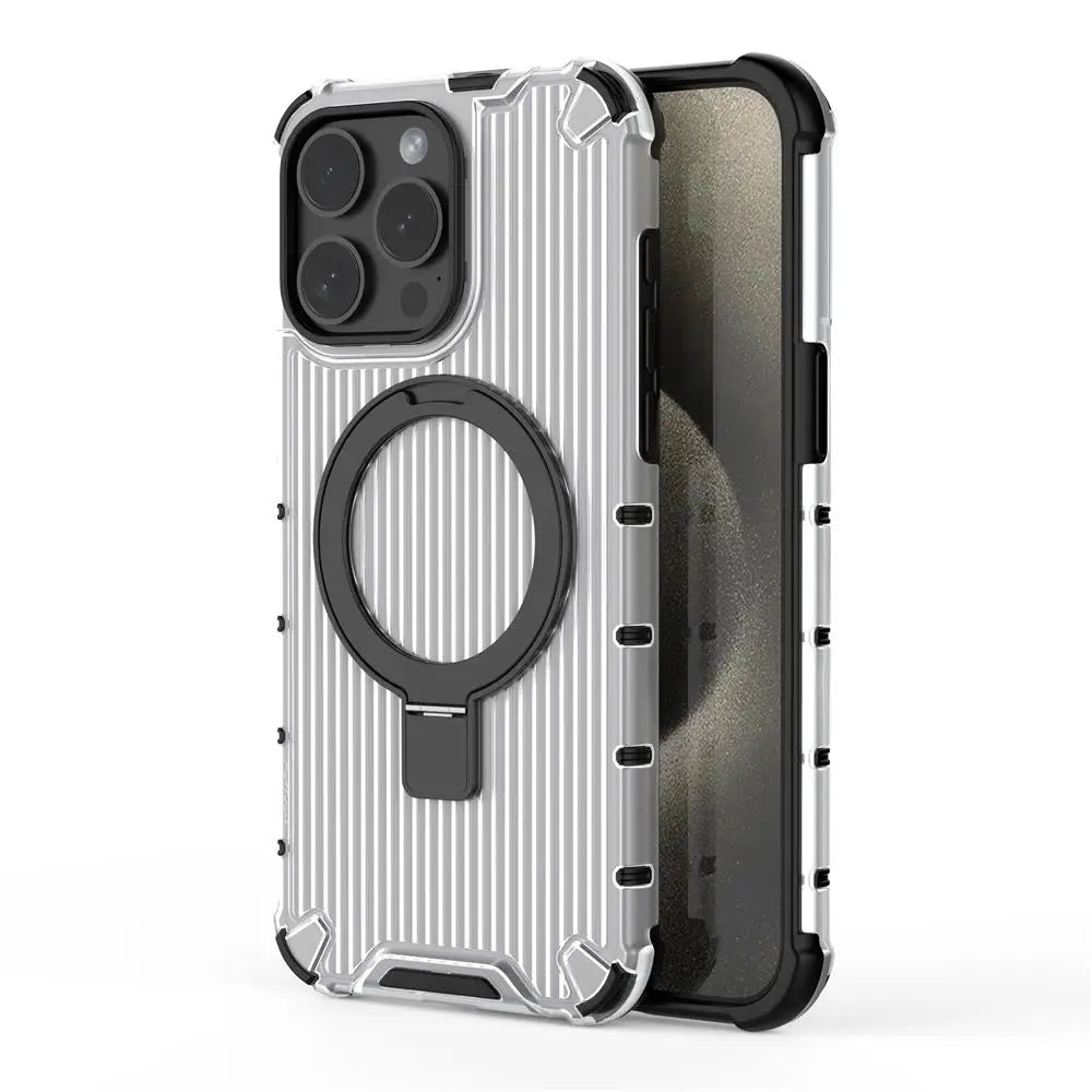 For Magsafe iPhone 17 Air 16 15 14 Plus 13 Pro Max Corrugated Magnetic Metal Bracket Transparent Phone Case Protective Cover
