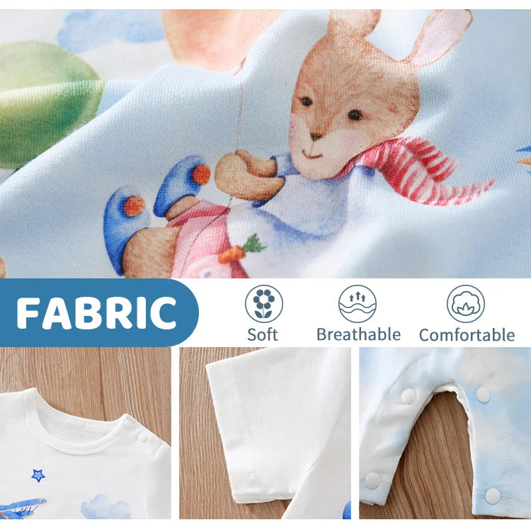 Baby Summer Animal Print Bodysuit – Short Sleeve Cute Cartoon Onesie for Boys & Girls
