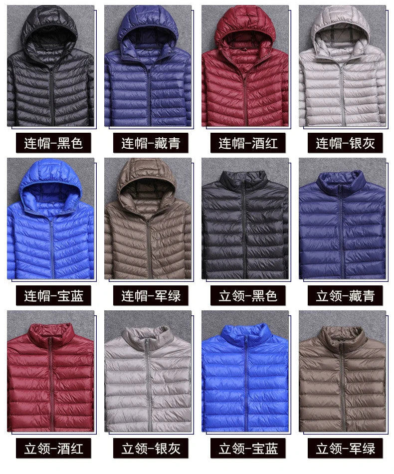 Fashion Brand Ultra Light Duck Down Jacket Mens Korean Streetwear Feather Coat Hooded Down Jacket Warm Men Clothes Spring Autumn