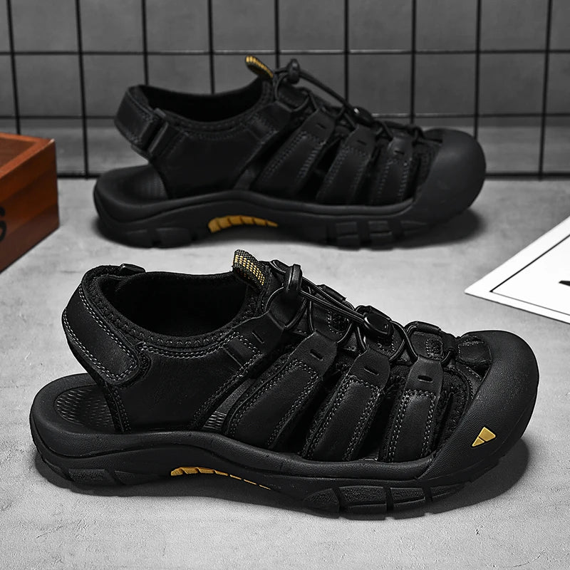 New Summer Genuine Leather Men Sandals Fashion Design Breathable Casual Shoes Men Soft Bottom Large Size Outdoor Beach Sandals