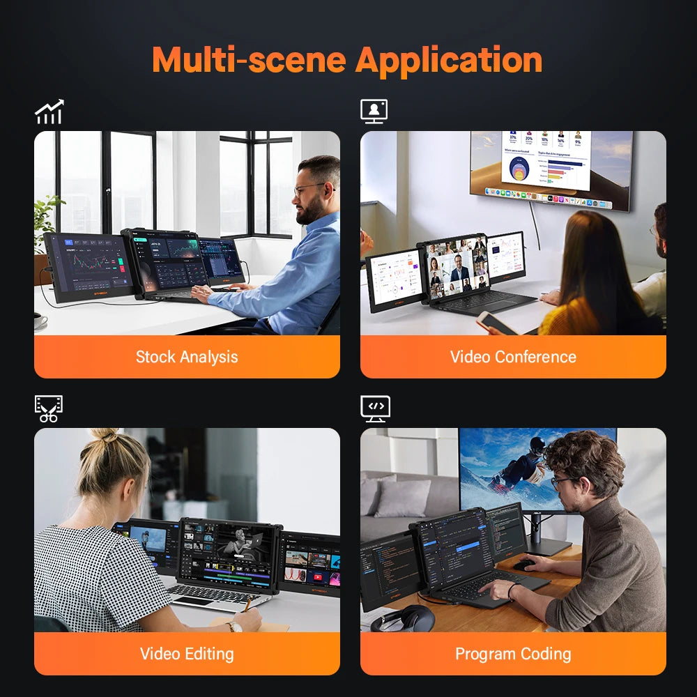 GTMEDIA MATE X 11.6 Inch Portable Monitor 1920*1080 IPS HD Triple Dual Extender Screen Full View Fold For 13.0-17.3 Inch Laptops