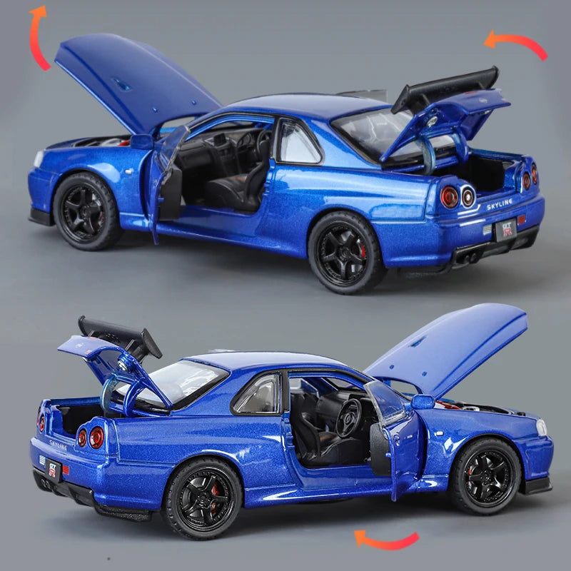 1:32 Nissan GTR R34 Skyline Street Car Version Supercar Diecast Model Car Alloy Metal Car Accessories Ornament Automobile Gifts