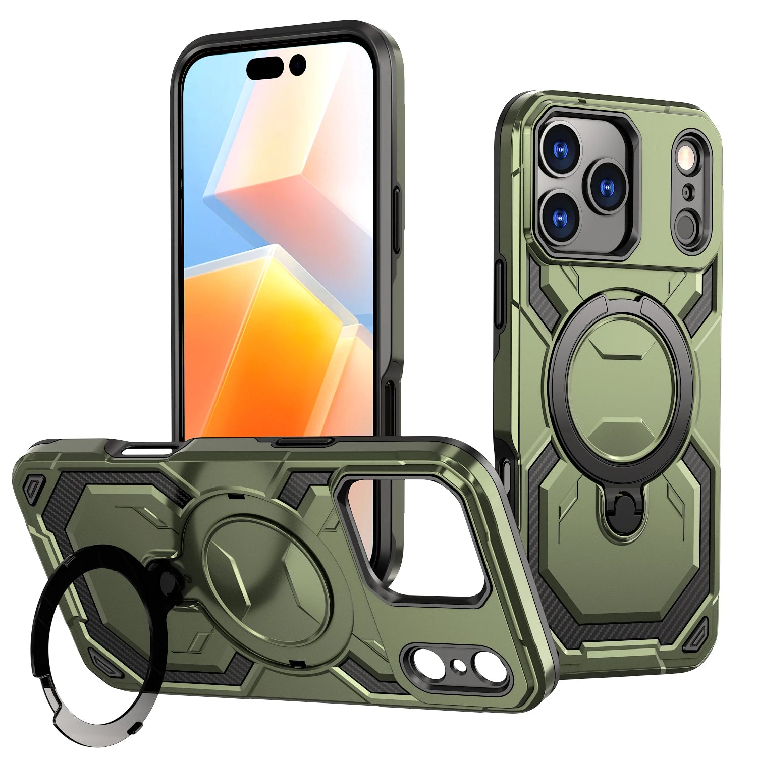 Luxury For Magsafe Wireless Charging Magnetic Armor Case For iPhone 17 Air 16E 16 15 14 13 12 11 Pro Max Plus Ring Stand Cover