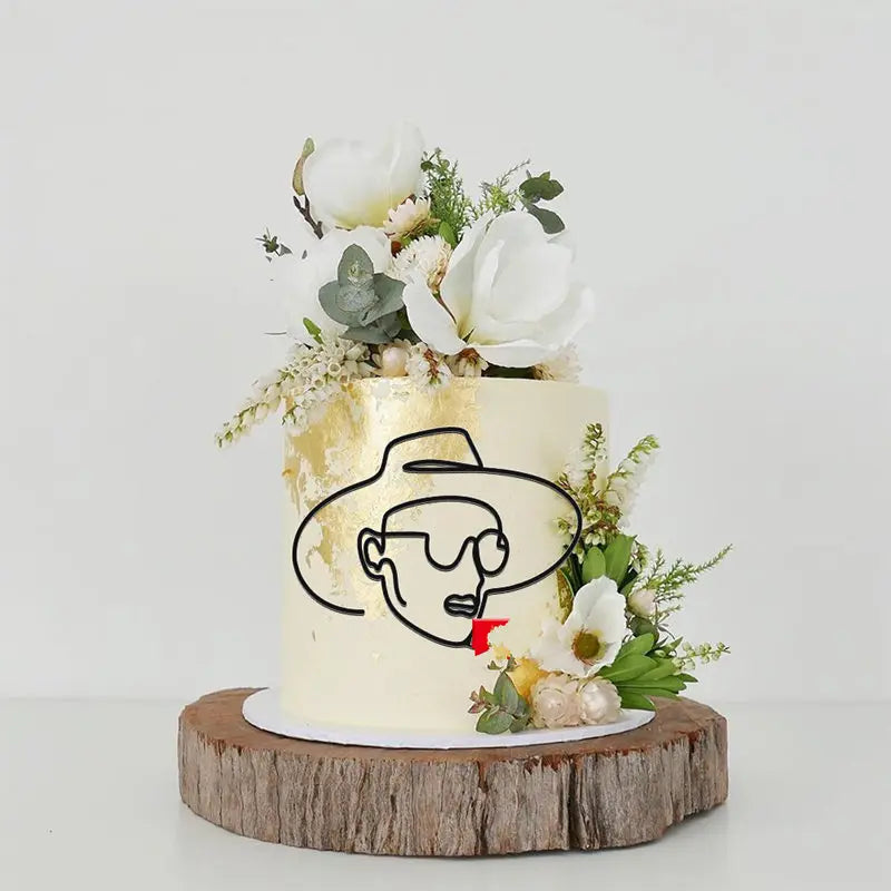 New Gold Portrait Happy Birthday Cake Topper Black Acrylic Abstract Art Boys Girls Party Cake Topper Baby Shower Girl Decoration
