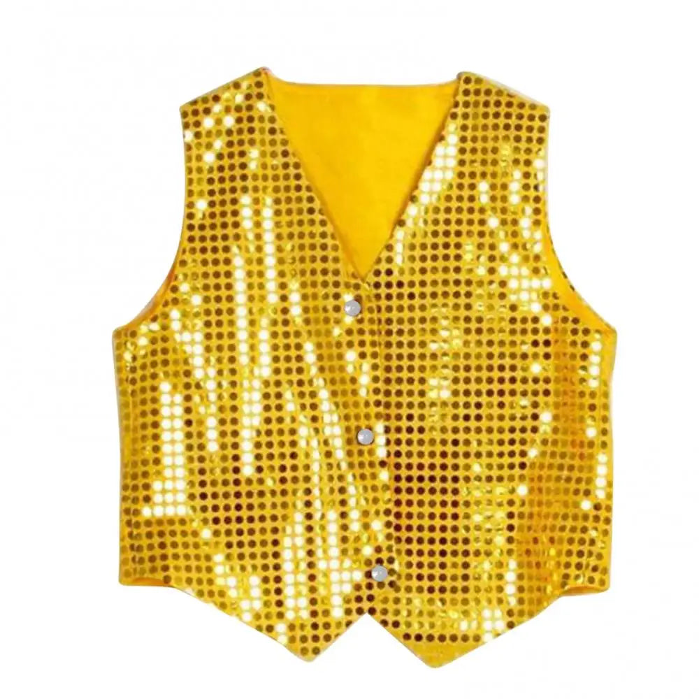Children Shining Sequins Vest Boys Girls Christmas Stage Performance Costumes Kids Hip-hop Jazz Stage Dance Vest Waistcoat