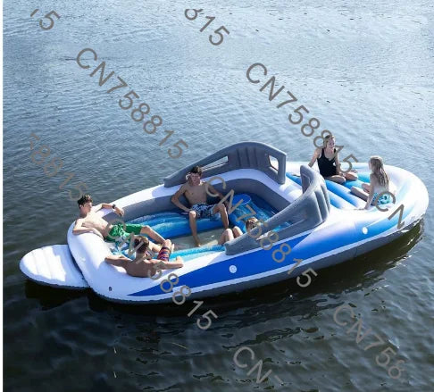 6-Person Island Floating Bed Pirate Ship Multi-Person Water Party Yacht Floating Raft，PVC Thickened Inflatable