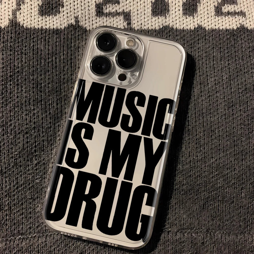 Music Is My Drug Phone Case For iPhone 17 16 15 14 Plus 13 12 11 Pro Max Phone Back Cover Transparent Shockproof Cover