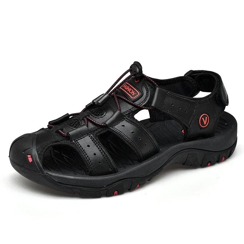 Summer Sandals Leather Outdoor Men Beach Shoes Luxury Breathable Casual Sandal Man Wading Shoes Non-slip Wide lining Slippers