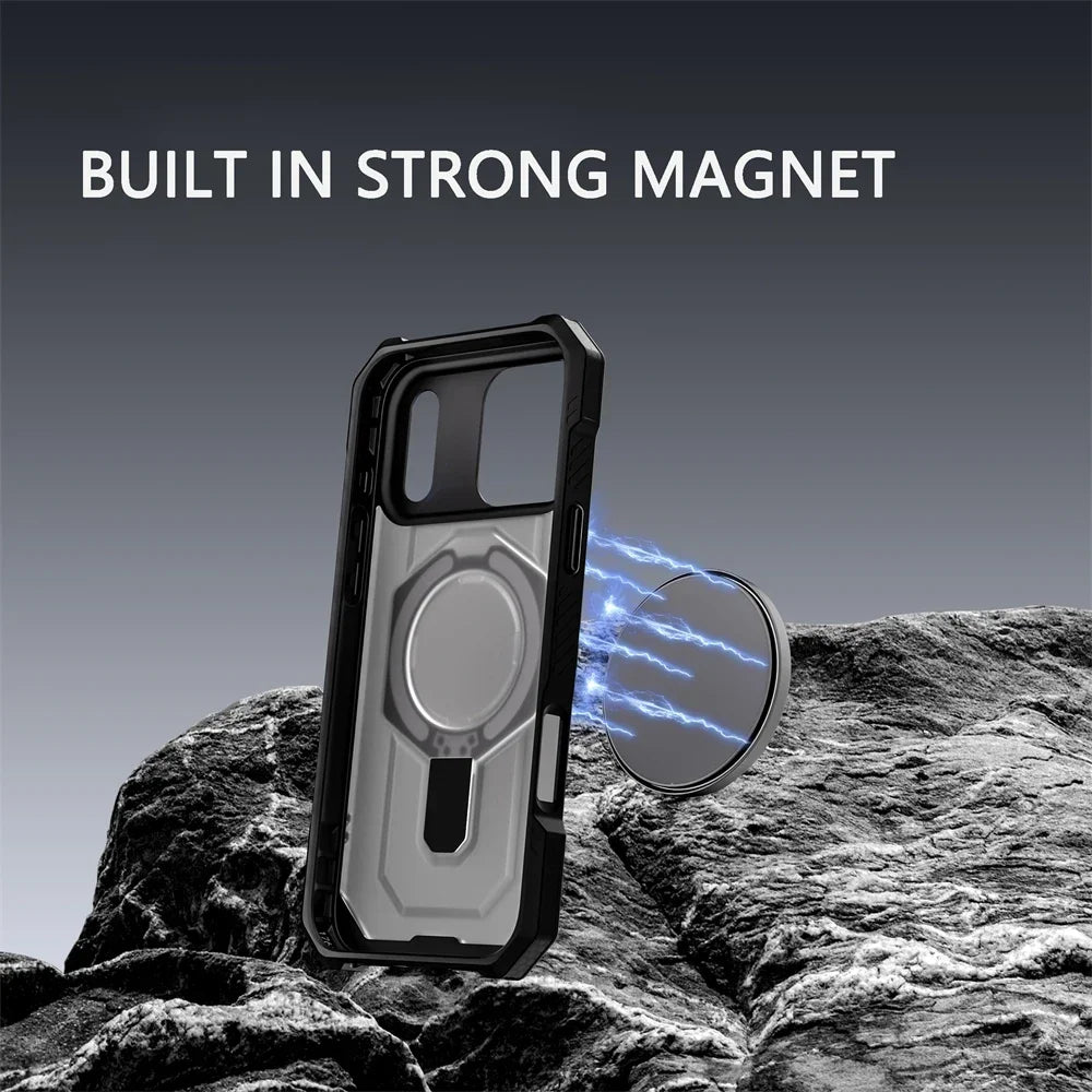 Armor Design 360° Rotatable Strong Magnetic Bracket Case For IPhone 17 Pro Max 16 TPU+PC Shockproof Buffer Rugged Protect Cover