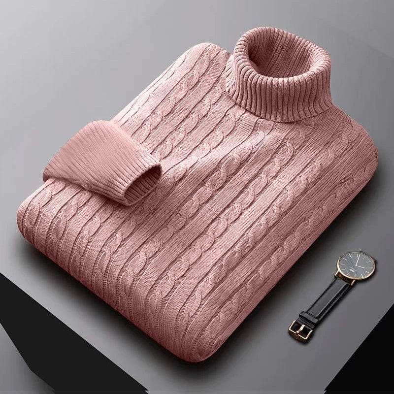 AutumnTurtleneck Knitted Sweater Outdoor Solid Color Pullover Streetwear Winter Warm Lightweight Basic twist sweaters men