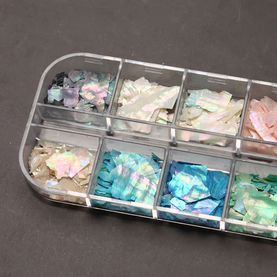 6/12Grid Abalone Sea Shell for Nails Holographic Mirror Nail Art Glitter Flakes Rainbow Mermaid Irregular Sequins Manicure Decor