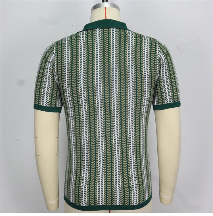 High End Jacquard Striped Polo Shirts For Men Short Sleeve Elastic Summer Quality Viscose Knitted Smart Casual Camisas De Hombre