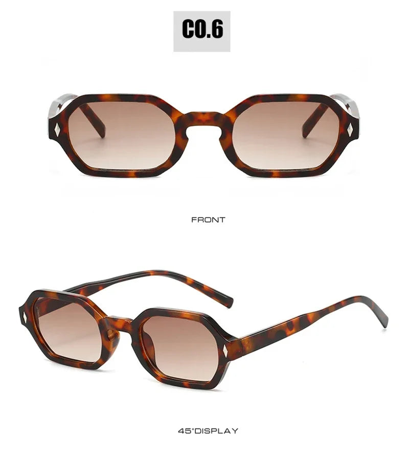 JNPCXI New Retro Small Polygon Rectangle Sunglasses Women Shades UV400 Fashion Blue Gradient Lens Men Retro Rivets Frame