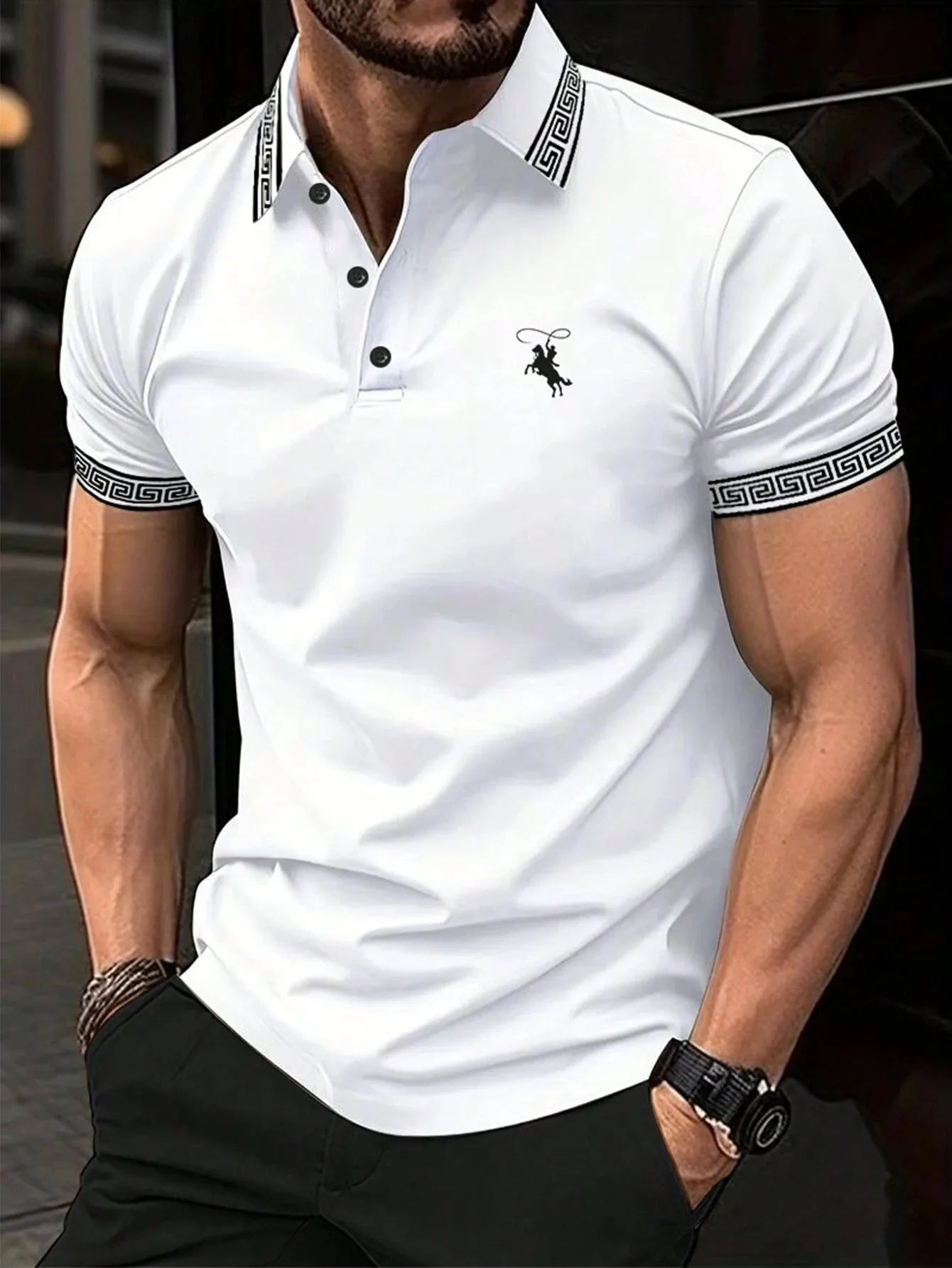 The new men's short-sleeved POLO shirt for summer 2025 features a casual fashionable and comfortable 3D striped pattern print