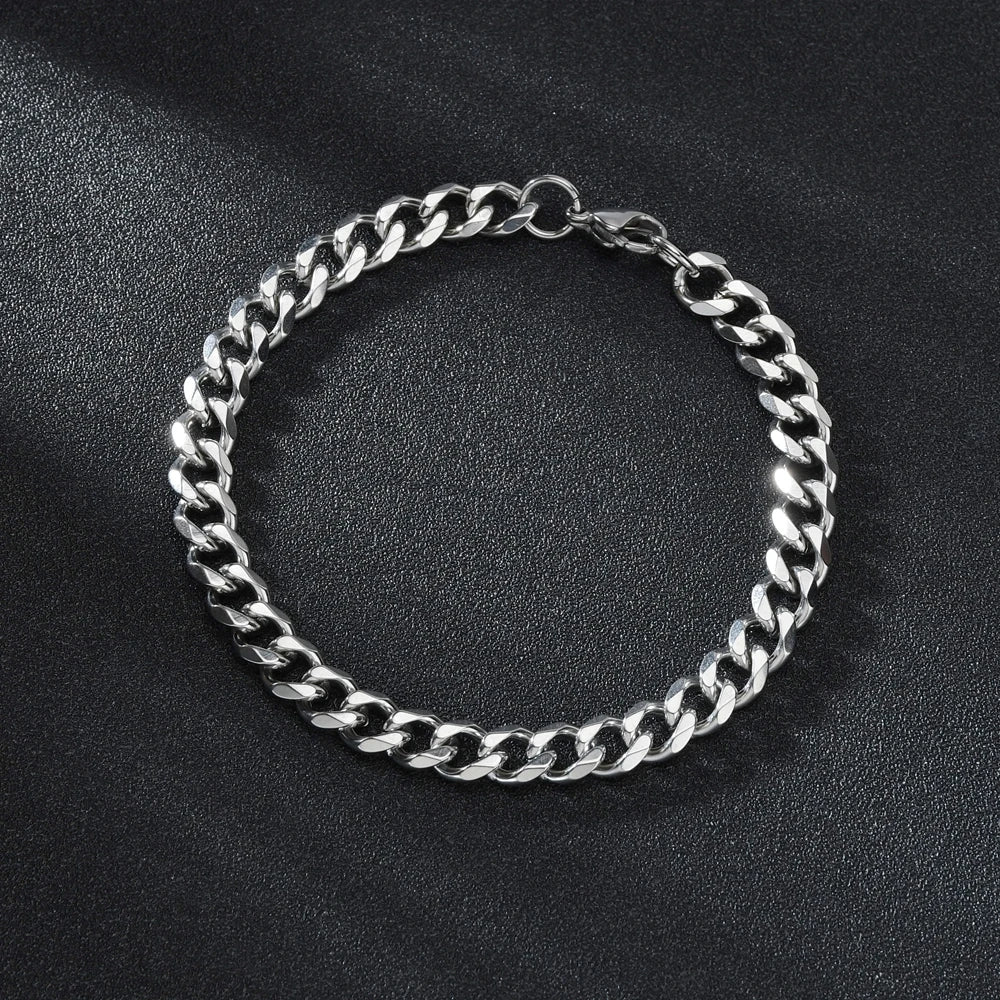 3/5/7mm Width Stainless Steel Punk Style Cuban Chain Bracelet Simple Fashion Jewelry Bracelet Gifts For Men Women 2024New Trendy