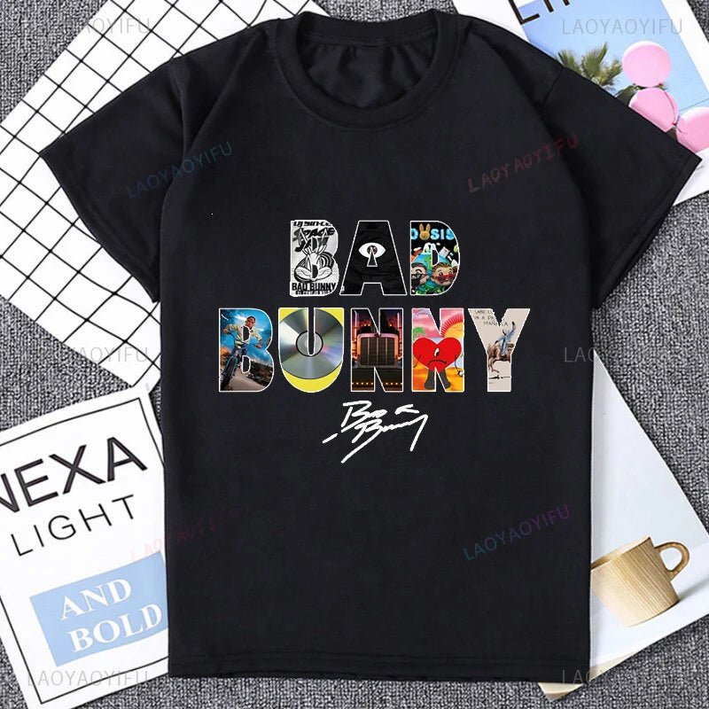 Music Album Bad Bunny Graphic Cute Printed Tshirt Casual Fashion Loose Harajuku Man T Shirt Summer Style Soft Y2k Women T-shirt