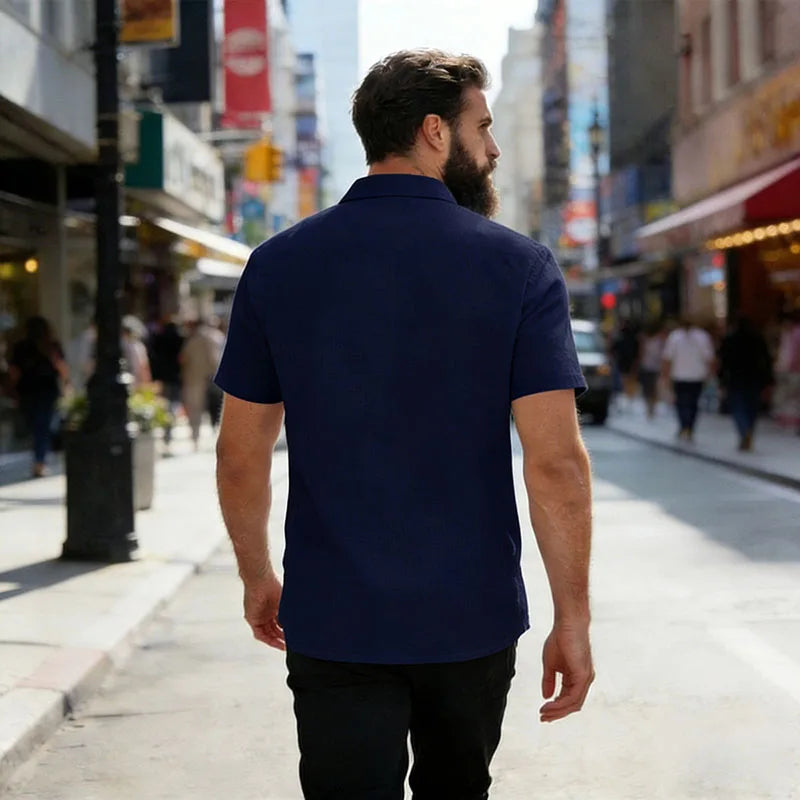 Men's Linen Blend Short Sleeve Button Down Shirt Casual Beach Tops with Chest Pocket Breathable Lightweight Summer Shirts forMen