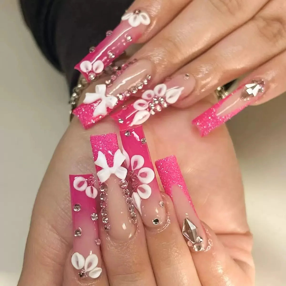 24Pcs Gold French Border False Nails Long Coffin False Nails with Rhinestones Ballerina Full Cover Nail Tips Press on Nails 2030