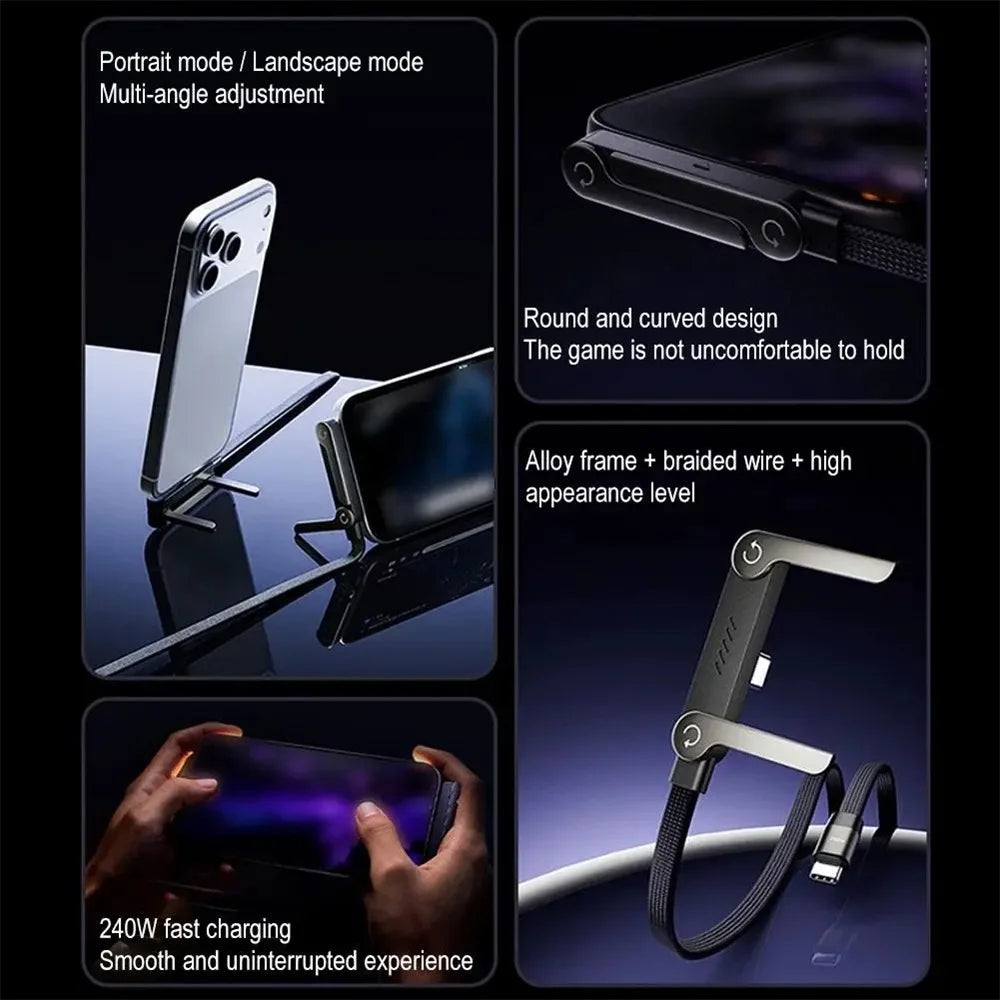 240W Fast Charging Foldable Phone Holder Data Cable Fast Charging Cable Phone Tablet Foldable Holder 2-in-1