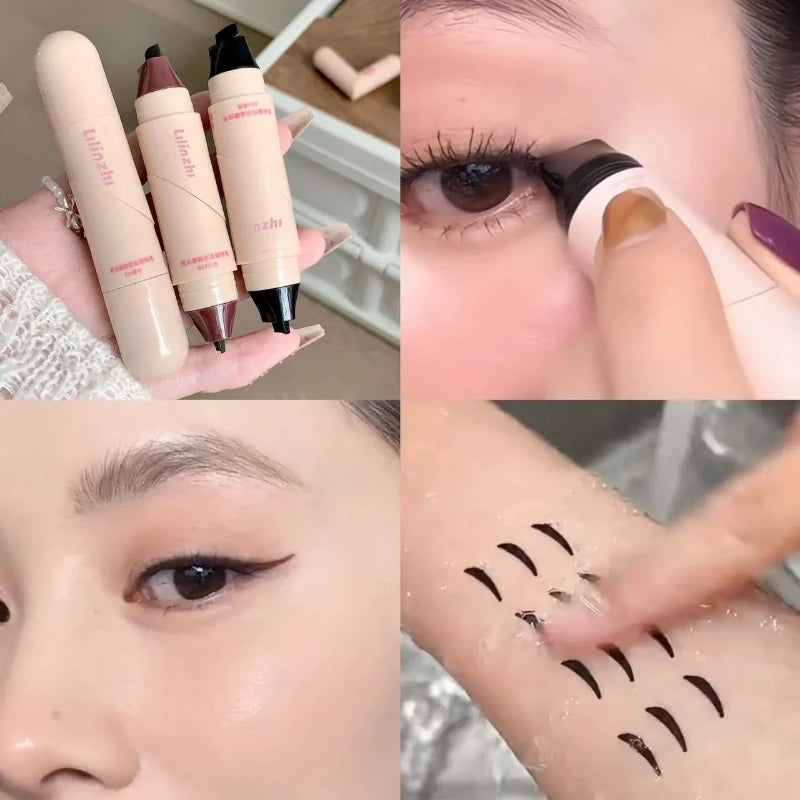 Dual-Head Rotatable Eyeliner Stamp Integrated Waterproof Long Wear Wing Stencil DIY Liquid Eye Liner Pen Fast Drying Makeup
