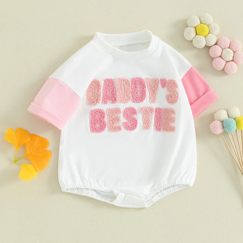 Baby Girl Summer Romper – Daddy's Girl Embroidery Short Sleeve Bodysuit Father Gift