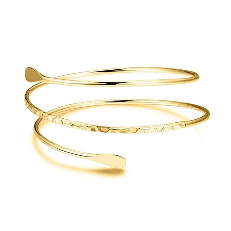 Alloy Spiral Armband Swirl Upper Arm Cuff Armlet Bangle Bracelet Egyptian Costume Accessory for Women Gold Silver Color