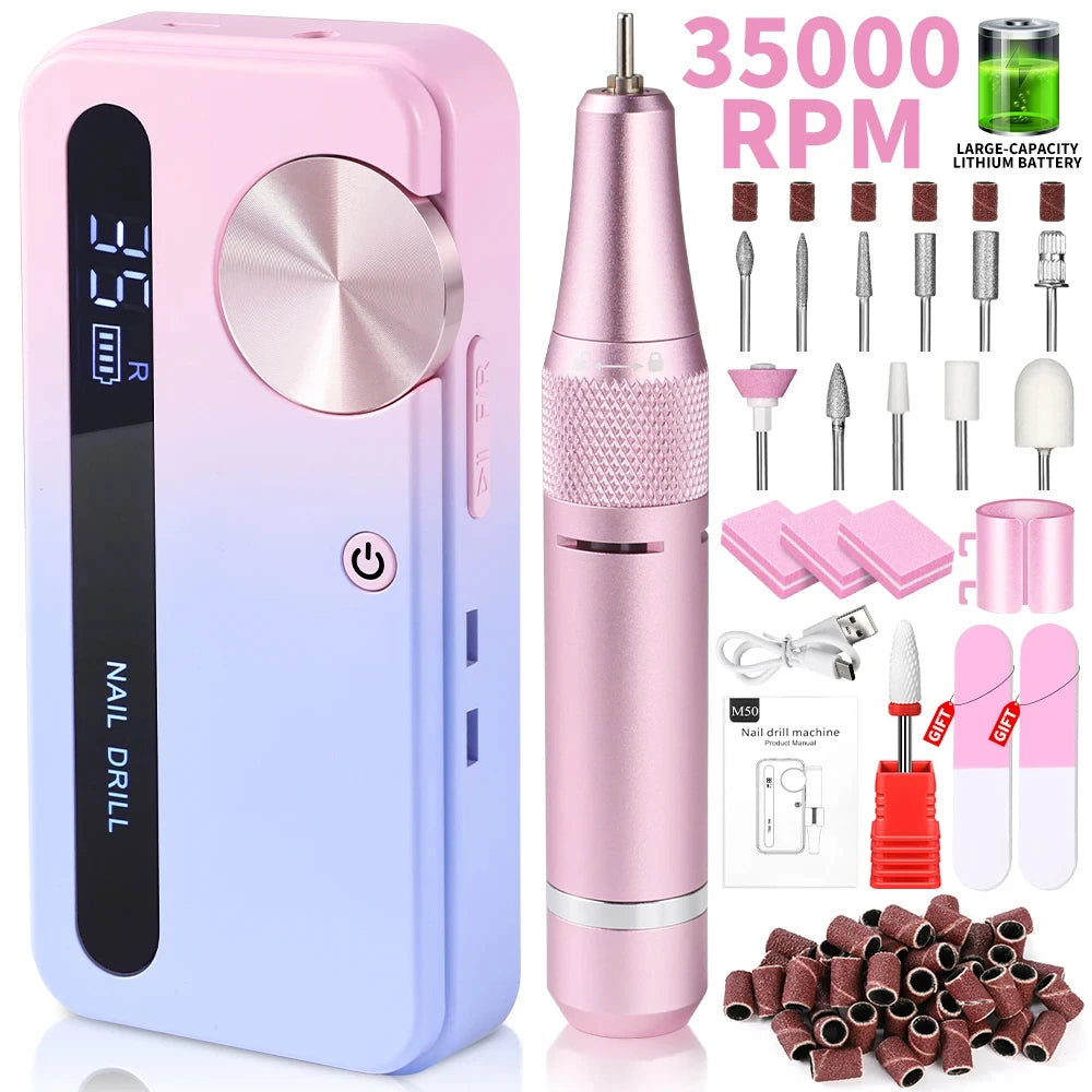 35000RPM Electric Nail Polisher - Professional Gel Nails Care, Rechargeable Portable Nail File Manicure Tool