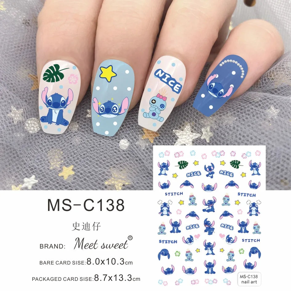 Disney Cartoon Adhesive Nail Stickers Nail Decorative Decals Nail Sliders Stitch Mickey 3D Stickers Press on Nails