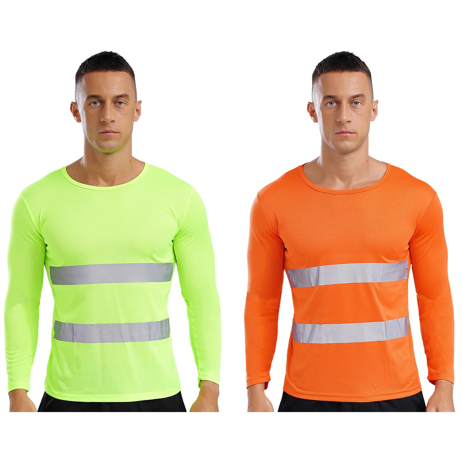 Mens T-shirt Moisture-Wicking Long Sleeves Reflective Safety Top for Volunteer Activities Social Service Cycling Workout Running