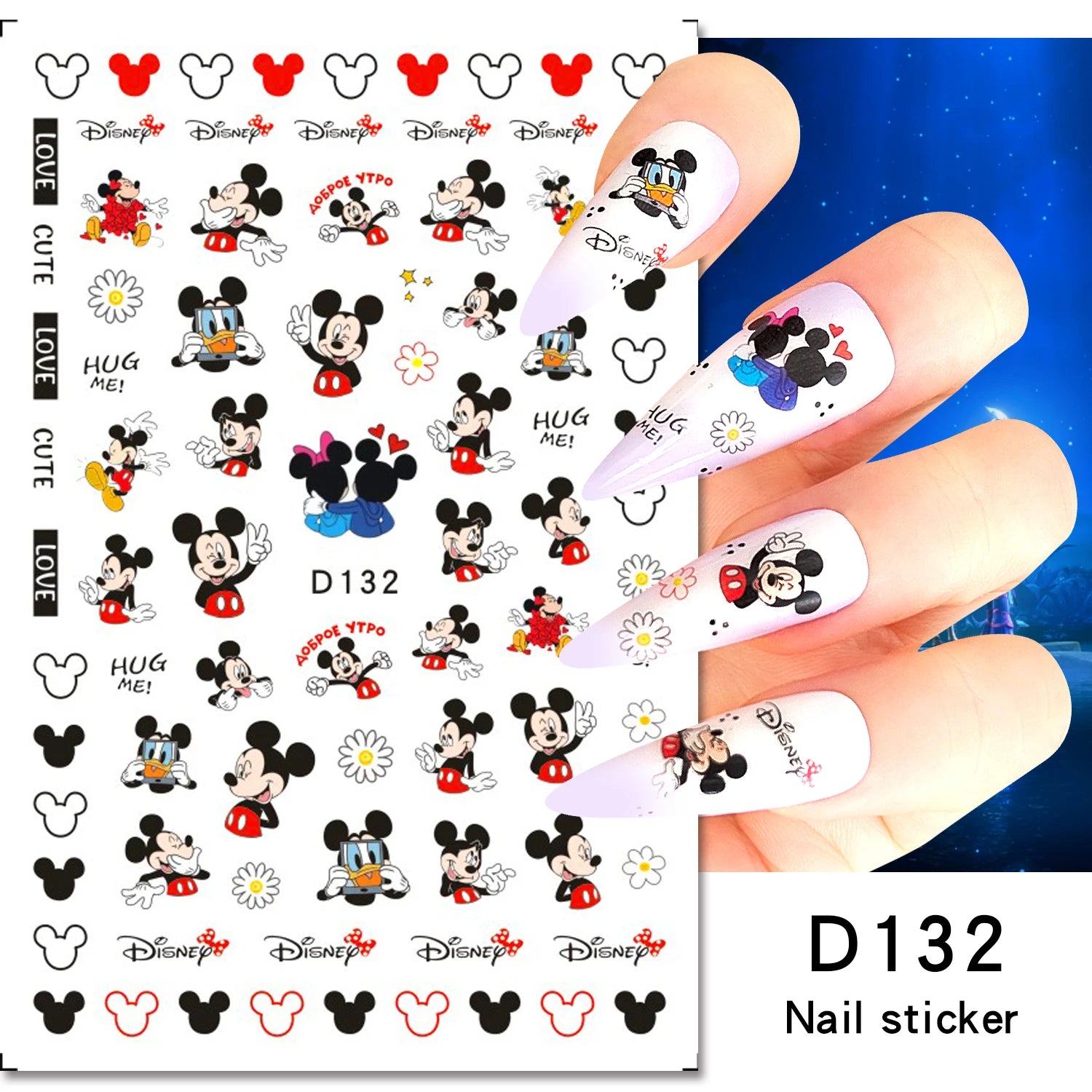 Disney Cartoon Adhesive Nail Stickers Nail Decorative Decals Nail Sliders Stitch Mickey 3D Stickers Press on Nails