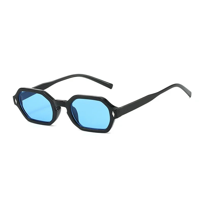 JNPCXI New Retro Small Polygon Rectangle Sunglasses Women Shades UV400 Fashion Blue Gradient Lens Men Retro Rivets Frame