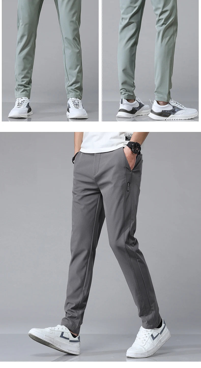 New Spring Summer Ultra-thin Men's Stretch Slim Straight Casual Pants High Quality Fashion Breathable Golf Sports Trousers