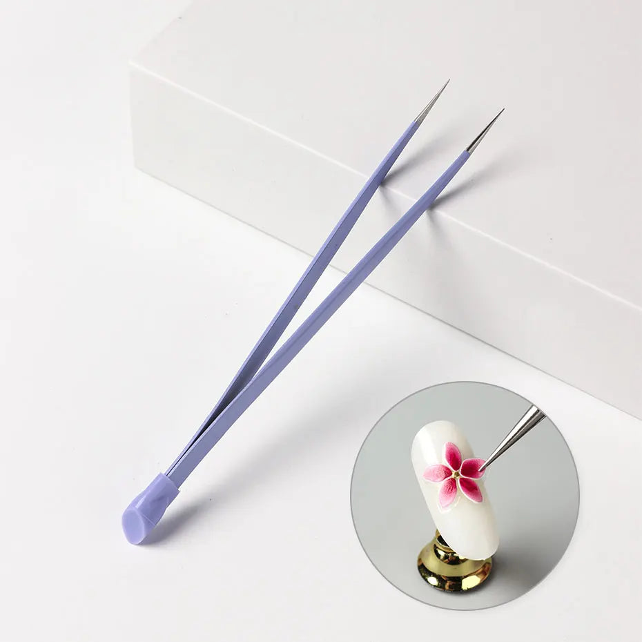 1PC Double Sided Purple Nail Tweezers Silicone Pressing Head Nail Tweezers Sticker Picker Nails Tools Stainless Manicure Tools ﻿