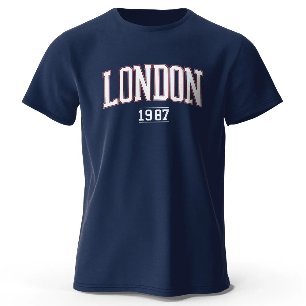 Men's London 1987 Vintage T-shirt Sport 100% Cotton Print Oversized Tees for Men Women Sportswear Tops