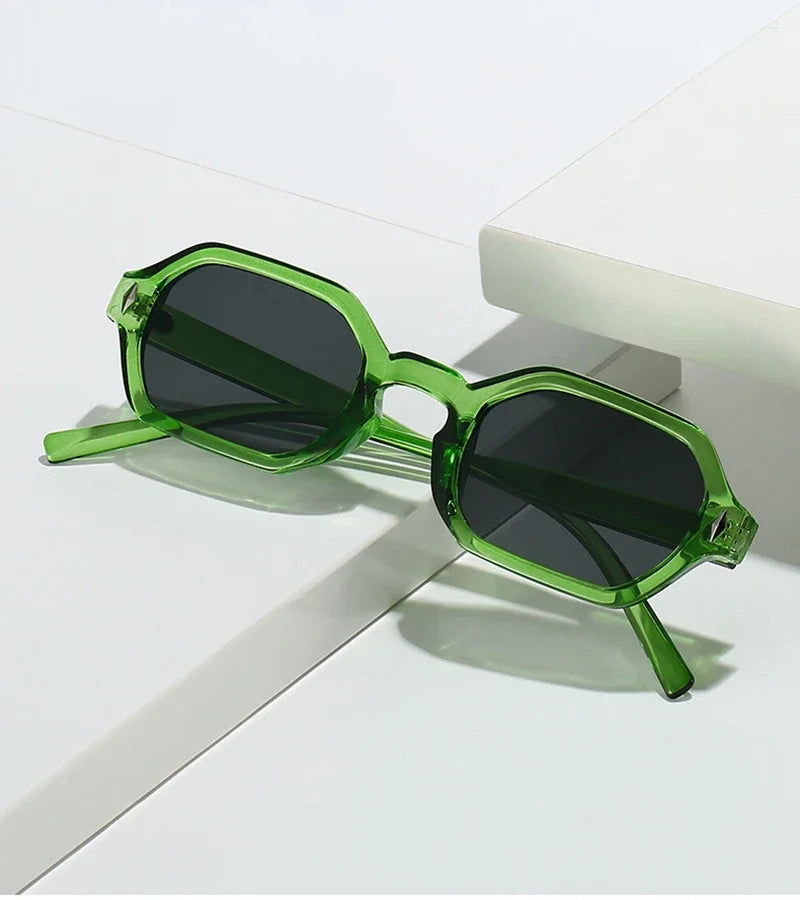 JNPCXI New Retro Small Polygon Rectangle Sunglasses Women Shades UV400 Fashion Blue Gradient Lens Men Retro Rivets Frame