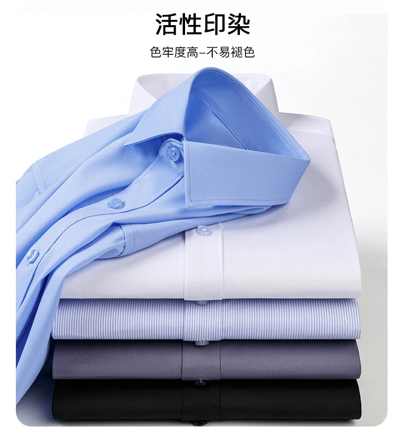 2025 New Bamboo Fiber Men's Long Sleeve Shirt Business Banquet Formal Social Comfortable Black Shirt Super Large 5XL 6XL 7XL 8XL