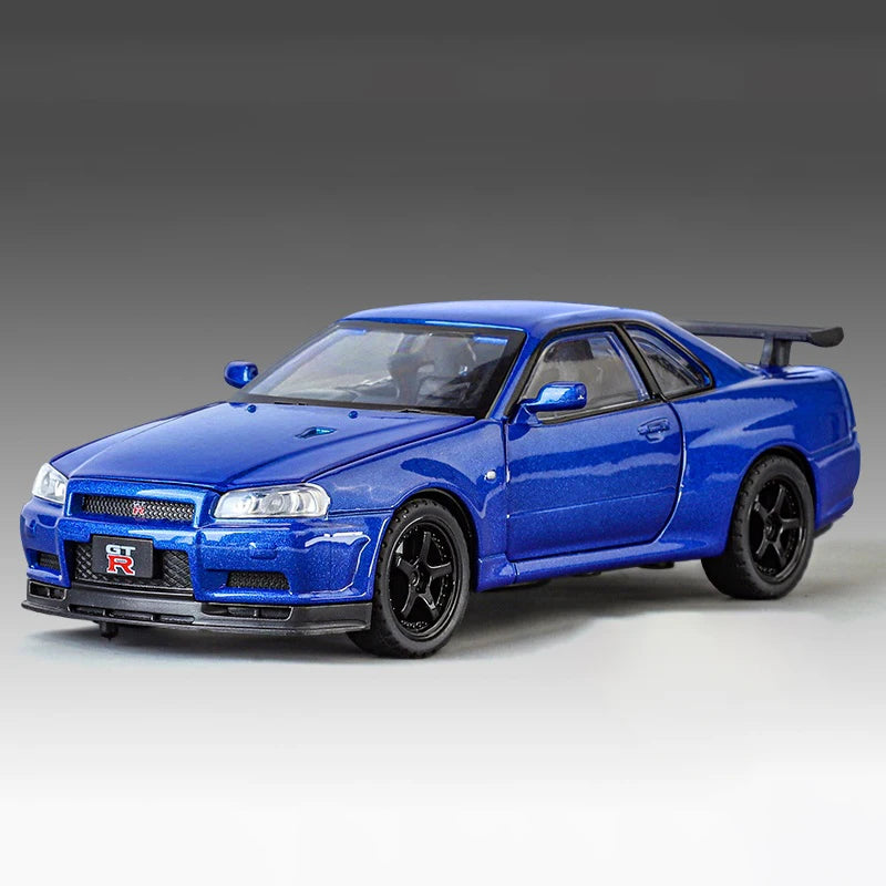 1:32 Nissan GTR R34 Skyline Street Car Version Supercar Diecast Model Car Alloy Metal Car Accessories Ornament Automobile Gifts